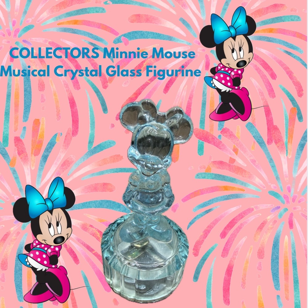 HIGHLY COLLECTABLE Minnie Mouse Light Blue Crystal Musical Figurine Made InJapan